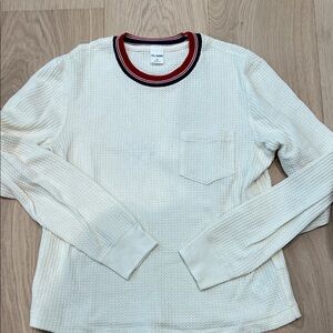 Re/Done Cream Textured Shirt with Red and Black Collar